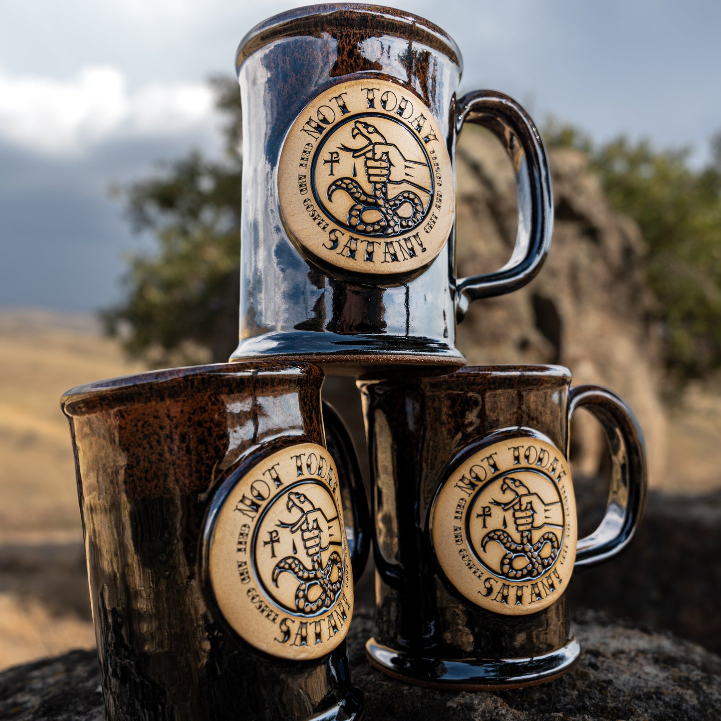 Handmade Christian Ceramic Mug –NOT TODAY SATAN ! | Faith-Based Pottery