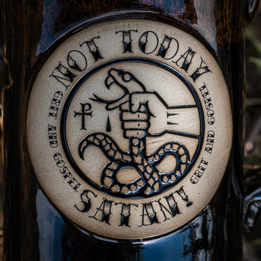 Handmade Christian Ceramic Mug –NOT TODAY SATAN ! | Faith-Based Pottery