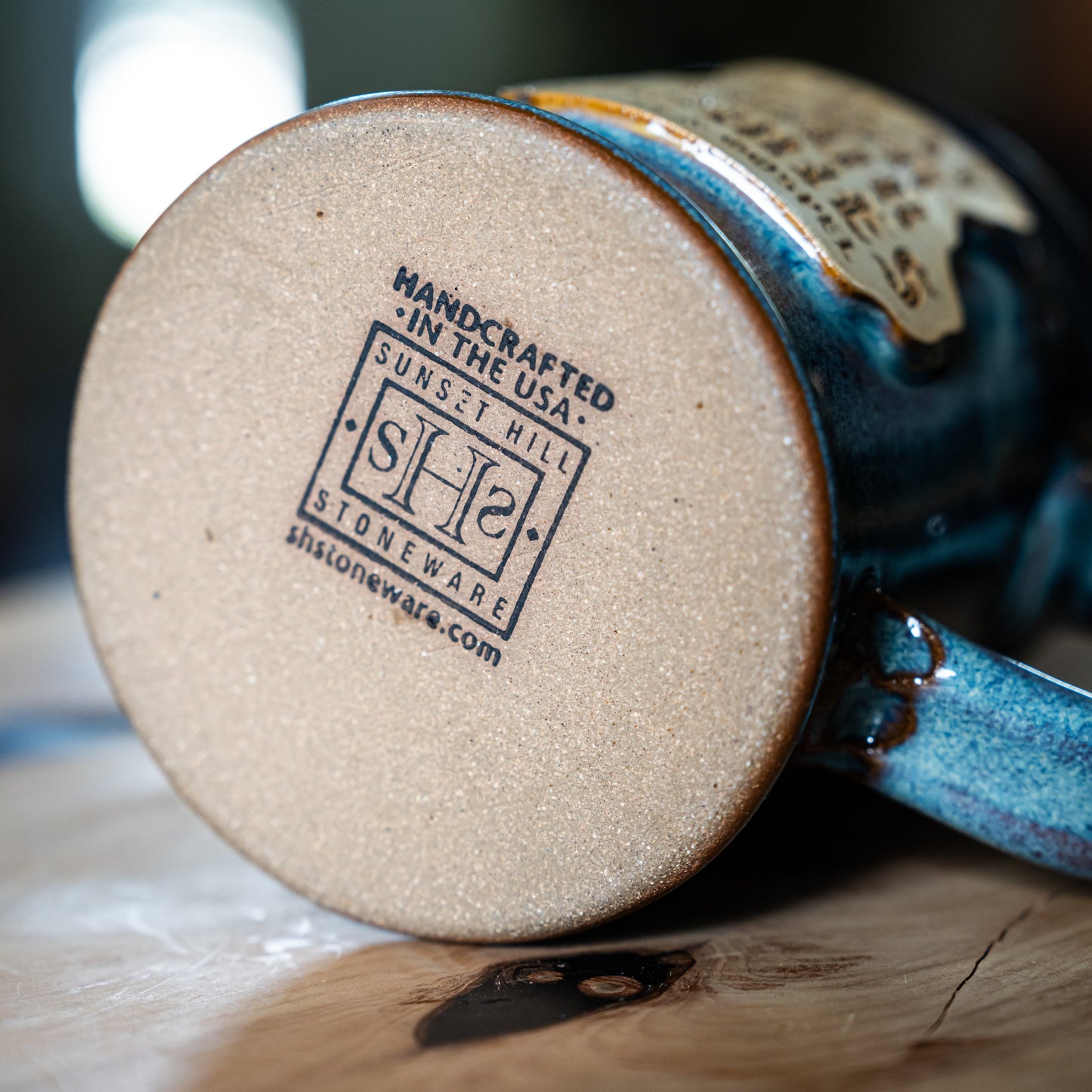 Handmade ceramic mug with Pray for Your Homies stamped design Faith-based sunset hill stoneware