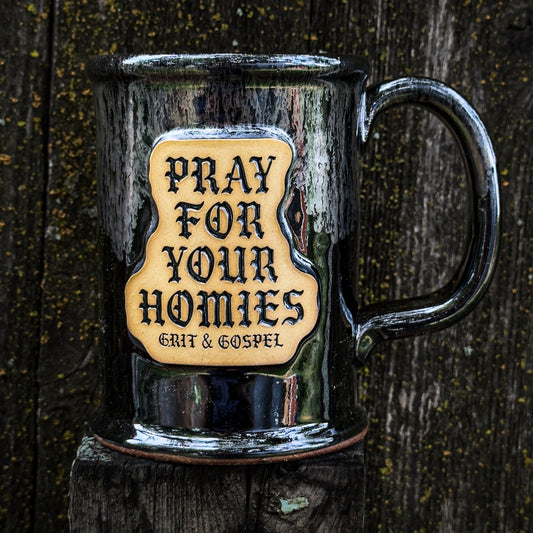 Handmade Christian Ceramic Mug – Pray For Your Homies Silvery Night | Faith-Based Pottery