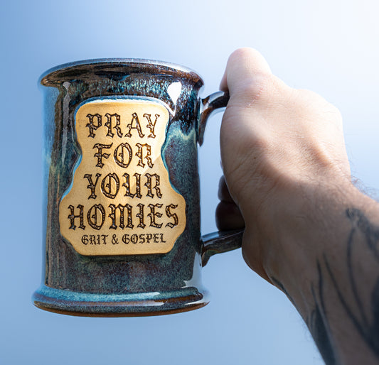 Handmade Christian Ceramic Mug – Pray For Your Homies | Faith-Based Pottery