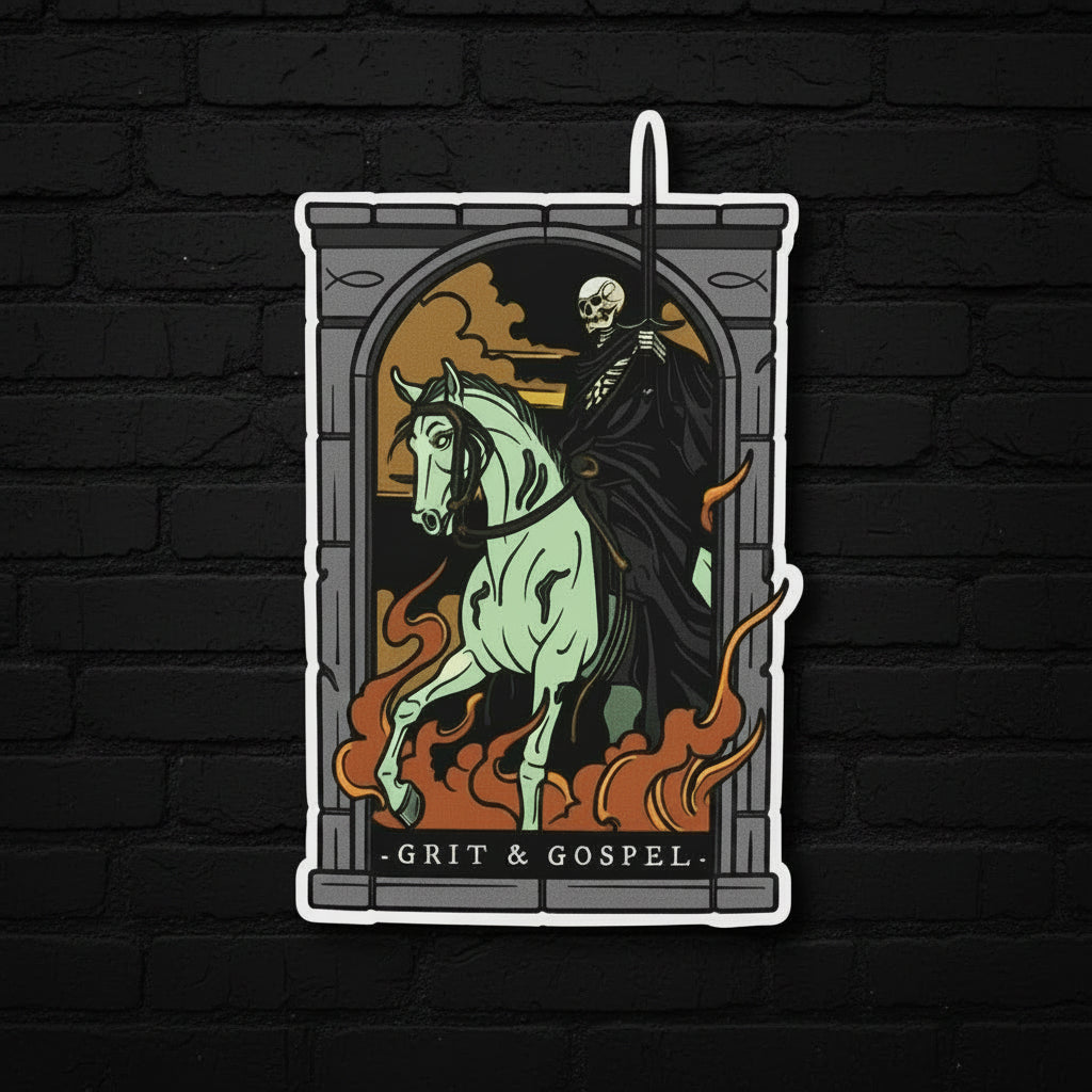 Pale Horse Christian sticker with Revelation art by Gypsy Walters faith based decal