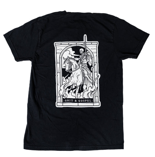 Grit and Gospel Pale Horse Christian t-shirt with Revelation design by Gypsy Walters
