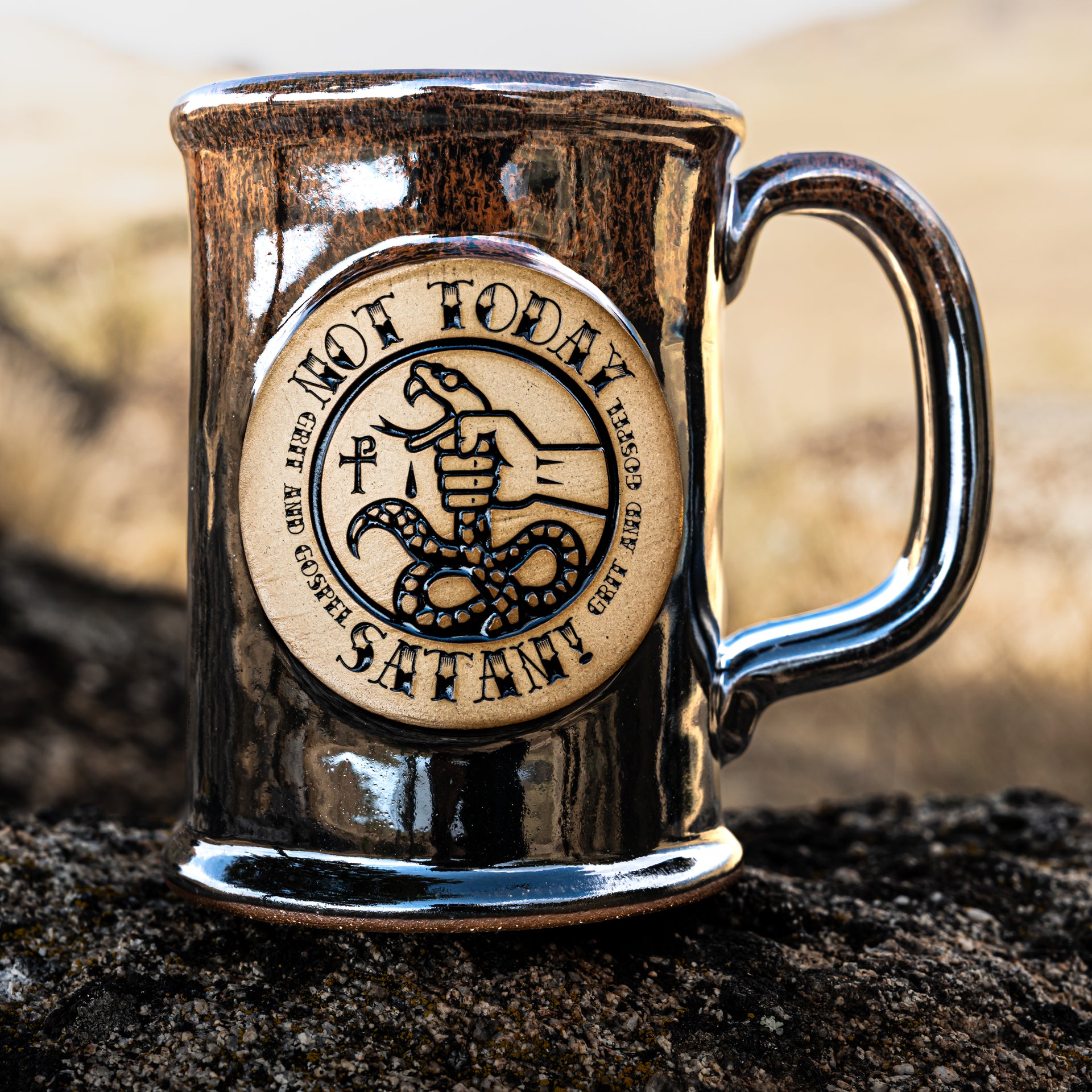 Handmade Christian Ceramic Mug –NOT TODAY SATAN !