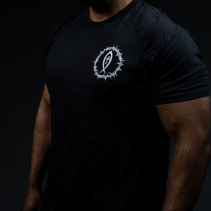 Not Today Satan t-shirt back graphic of a nail driven through a snake's skull – Grit and Gospel bold Christian streetwear