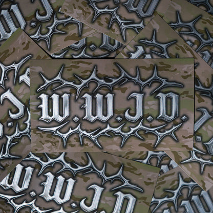 WWJD Chrome Thorns Sticker (Arid Multicam) –Arid Camo chrome WWJD Weatherproof Matte vinyl Faith-Based Decal