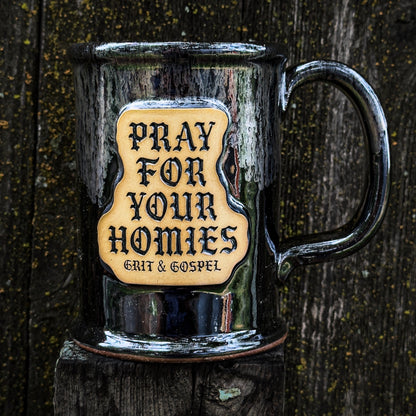 Handmade Christian Ceramic Mug – Pray For Your Homies Silvery Night | Faith-Based Pottery