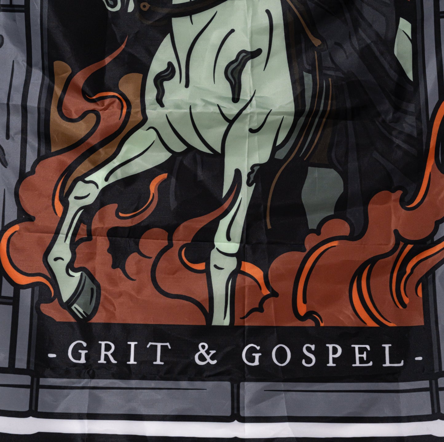 grit and gospel faith-based flag with end times tattoo art close up grit and gospel