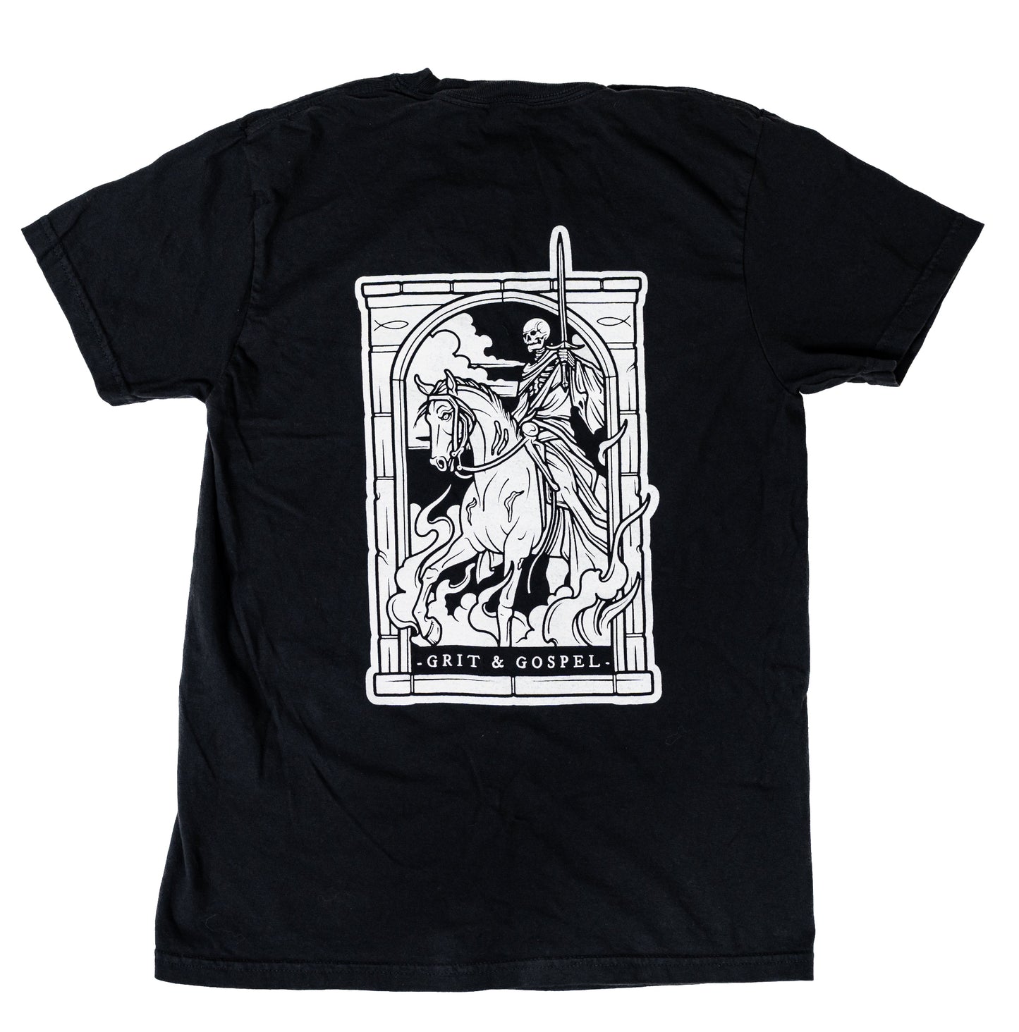 Grit and Gospel Pale Horse Christian t-shirt with Revelation design by Gypsy Walters