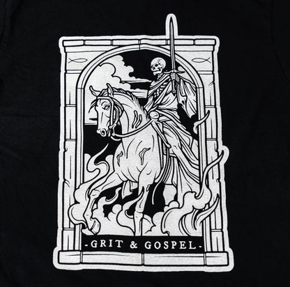 Grit and Gospel Pale Horse Christian t-shirt with Revelation design by Gypsy Walters