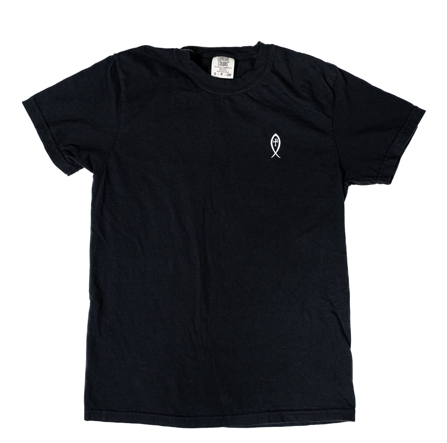 Grit and Gospel Pale Horse Christian t-shirt with Revelation design by Gypsy Walters front design with ichthys embroidered pocket logo design